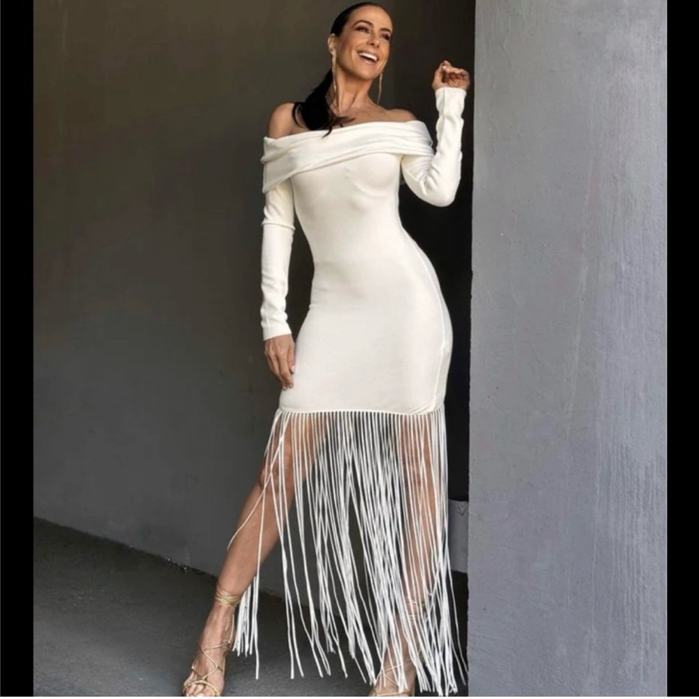 Zara Knit Off Shoulder Dress with Fringe